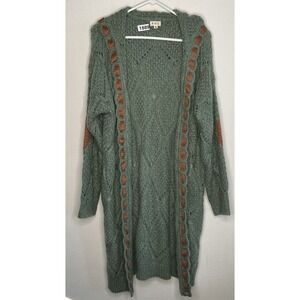 POL Sweater Hooded‎ Sagebrush Green Drop Oversized Cable Loose Knit Cardigan  S